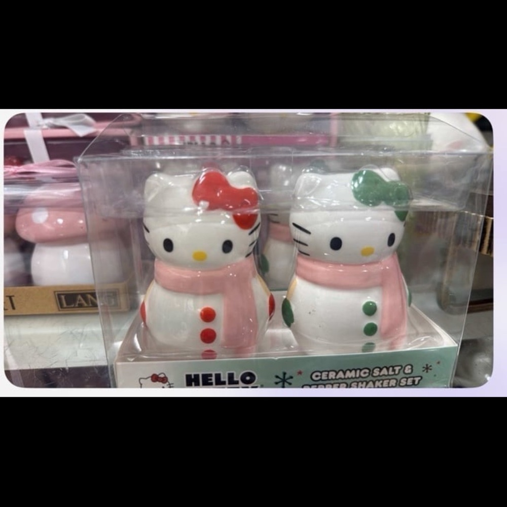 Hello Kitty Festive Salt and Pepper Shakers - Pink and Green